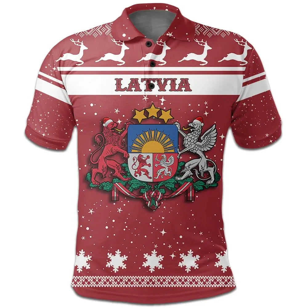 Christmas Latvia Polo Shirt Coat Of Arms RLT6 - Wonder Print Shop