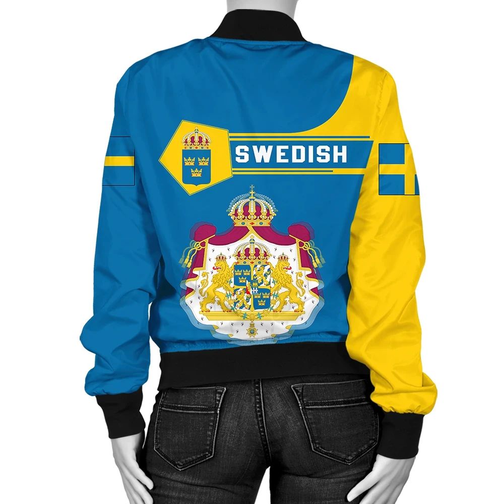Sweden Coat Of Arms Women Bomber Jacket Simple Style RLT7 - Wonder Print Shop