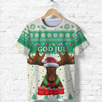 Sweden Christmas T Shirt Moose Beige Green RLT7 - Wonder Print Shop