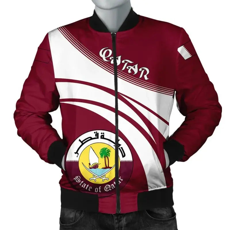 Qatar Coat Of Arms Men Bomber Jacket Sticket RLT12 - Wonder Print Shop