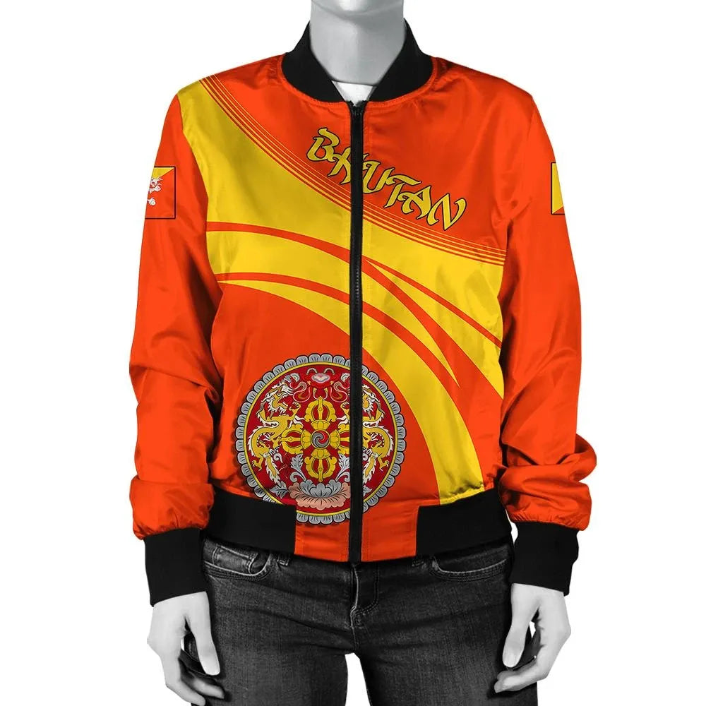 Bhutan Coat Of Arms Women Bomber Jacket Cricket RLT6 - Wonder Print Shop