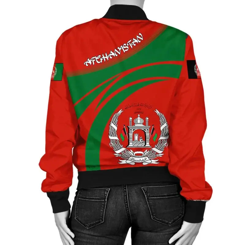 Afghanistan Coat Of Arms Women Bomber Jacket Sticket RLT8 - Wonder Print Shop