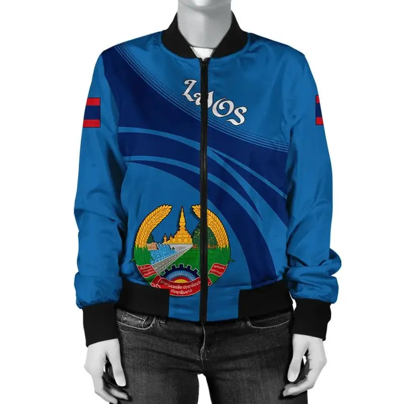 Laos Coat Of Arms Women Bomber Jacket Cricket RLT8 - Wonder Print Shop