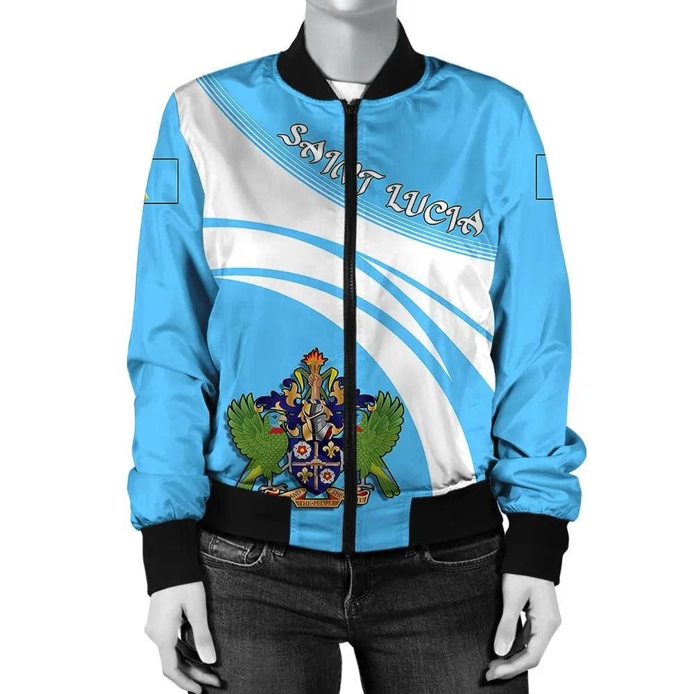 Saint Lucia Coat Of Arms Women Bomber Jacket Cricket RLT6 - Wonder Print Shop