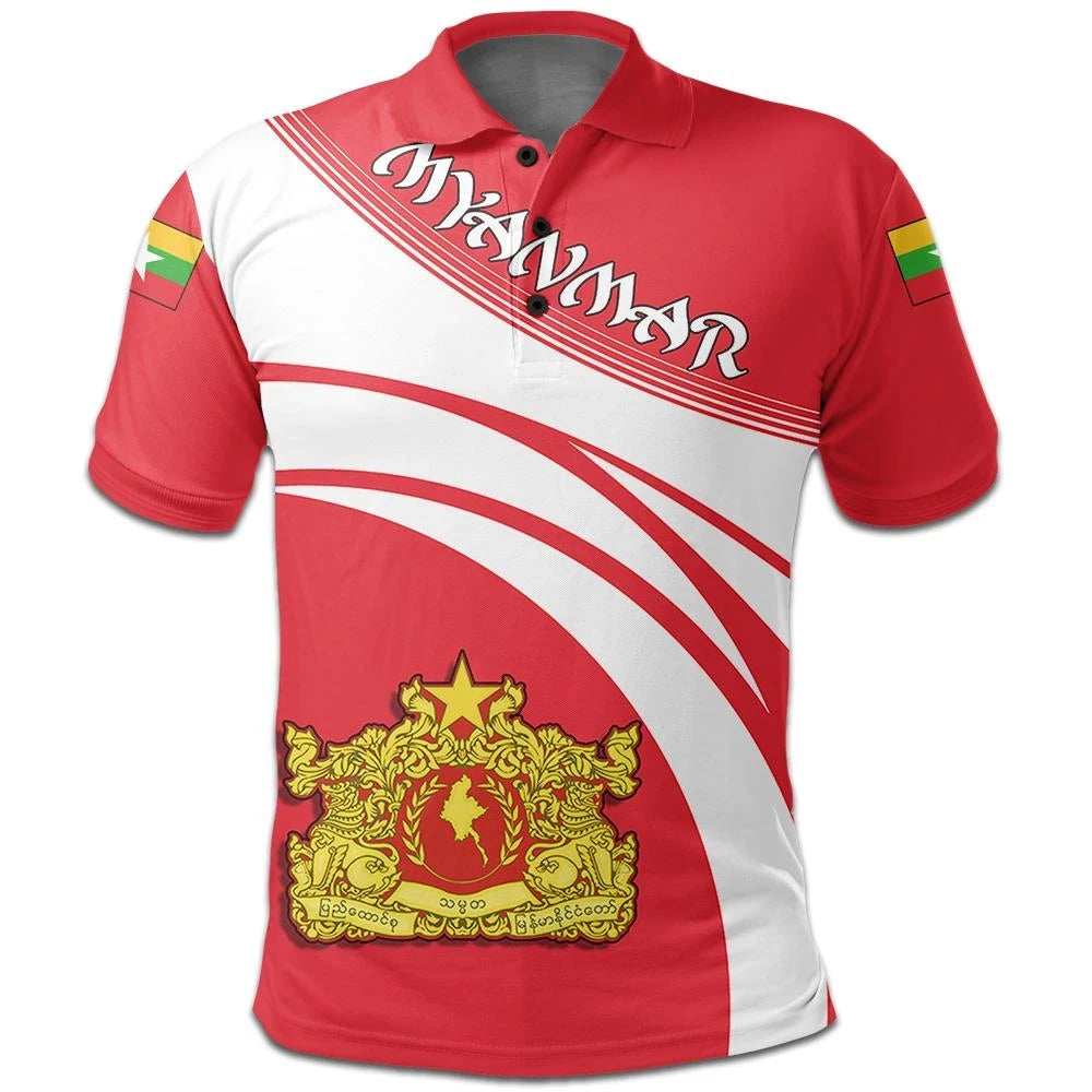 Myanmar Polo Shirt Coat Of Arms Cricket Style RLT7 - Wonder Print Shop