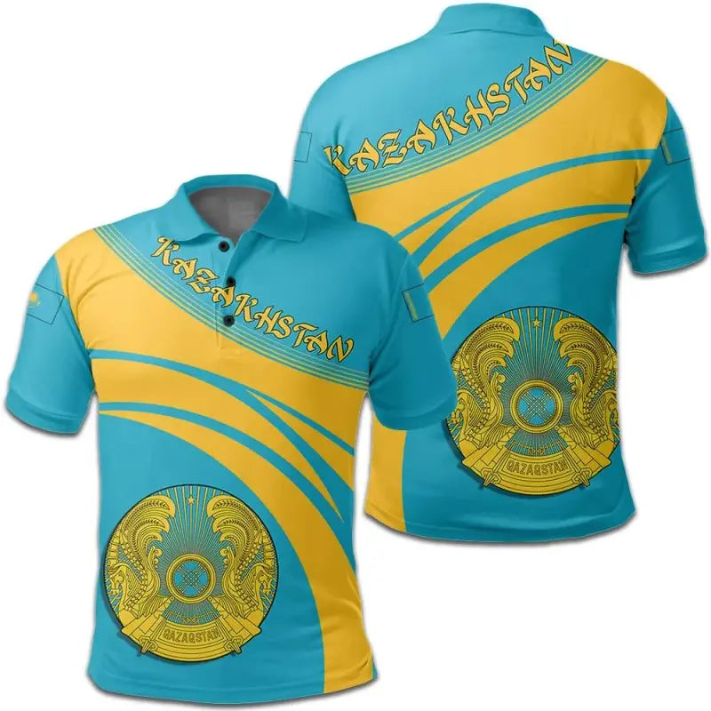 Kazakhstan Polo Shirt Coat Of Arms Cricket Style RLT8 - Wonder Print Shop