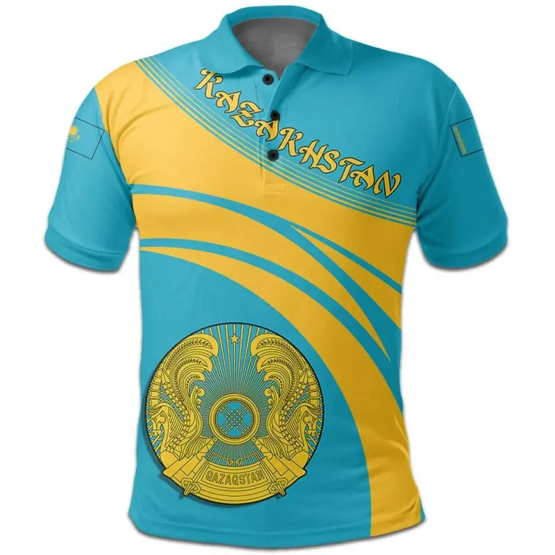 Kazakhstan Polo Shirt Coat Of Arms Cricket Style RLT8 - Wonder Print Shop