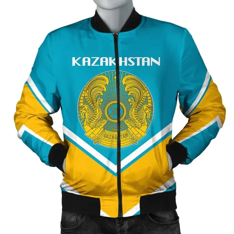 Kazakhstan Coat Of Arms Men Bomber Jacket Lucian Style RLT8 - Wonder Print Shop