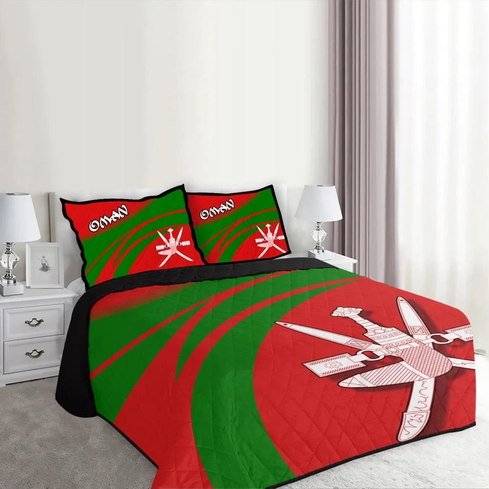 Oman Coat Of Arms Quilt Bed Set Cricket RLT13 - Wonder Print Shop
