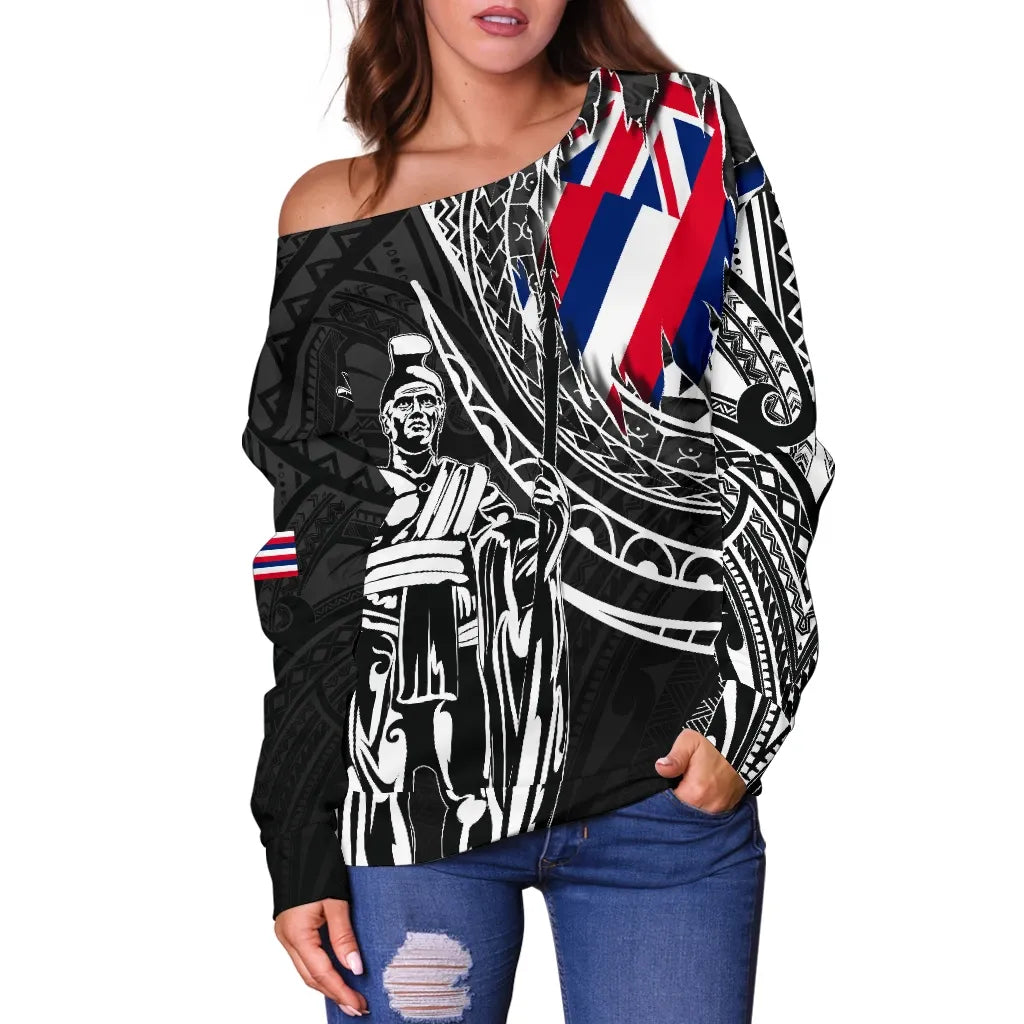 Polynesian Pride Sweater - Hawaii King Flag Polynesian Women's Off Shoulder Sweater - Tity Style - Wonder Print Shop