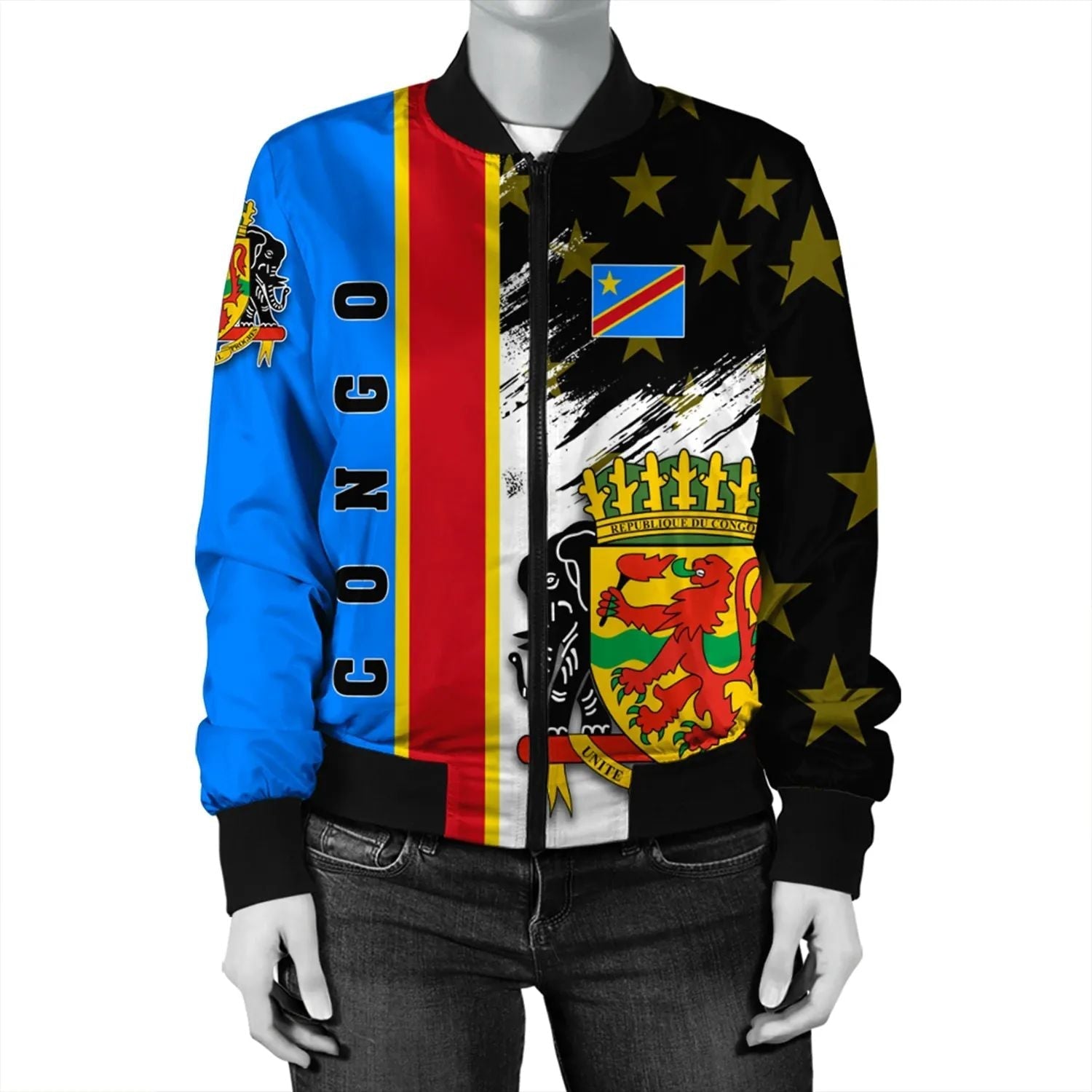Congo Coat Of Arms Women's Bomber Jacket - Flag Style RLT13 - Wonder Print Shop