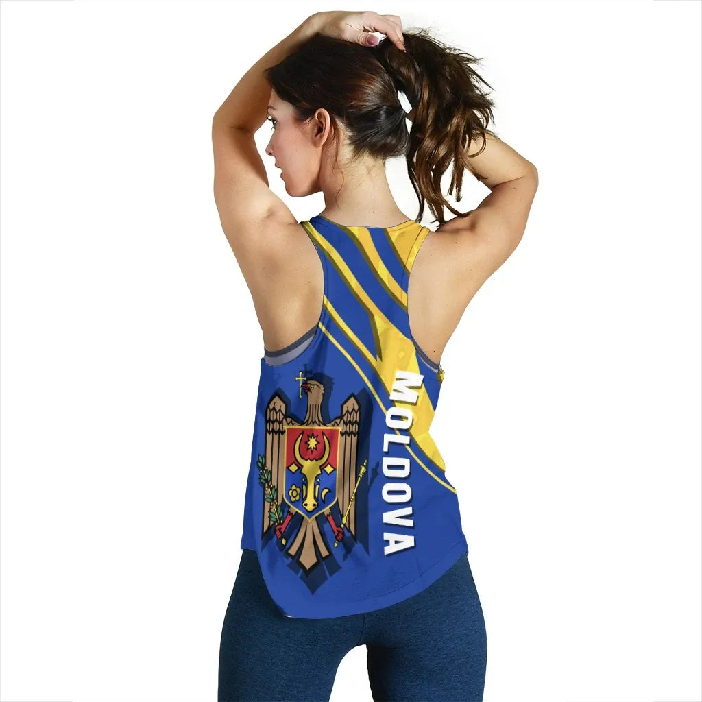 Wonder Print Shop Moldova Women's Racerback Tank, Flag and Coat Of Arms A22 RLT13 - Wonder Print Shop