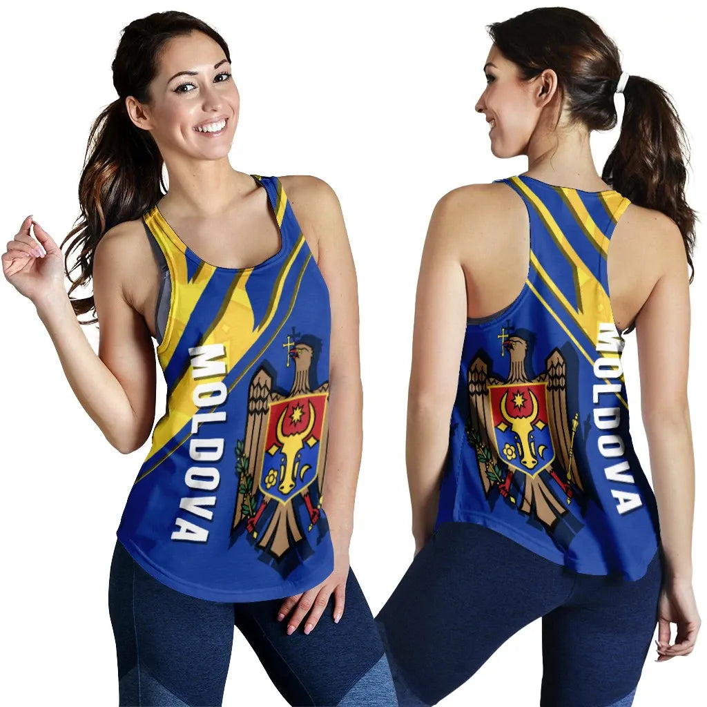 Wonder Print Shop Moldova Women's Racerback Tank, Flag and Coat Of Arms A22 RLT13 - Wonder Print Shop