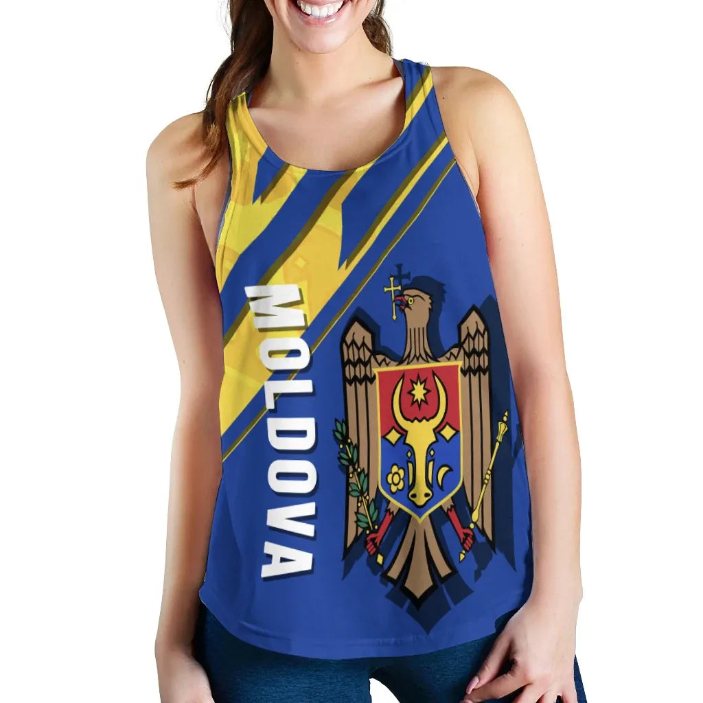 Wonder Print Shop Moldova Women's Racerback Tank, Flag and Coat Of Arms A22 RLT13 - Wonder Print Shop