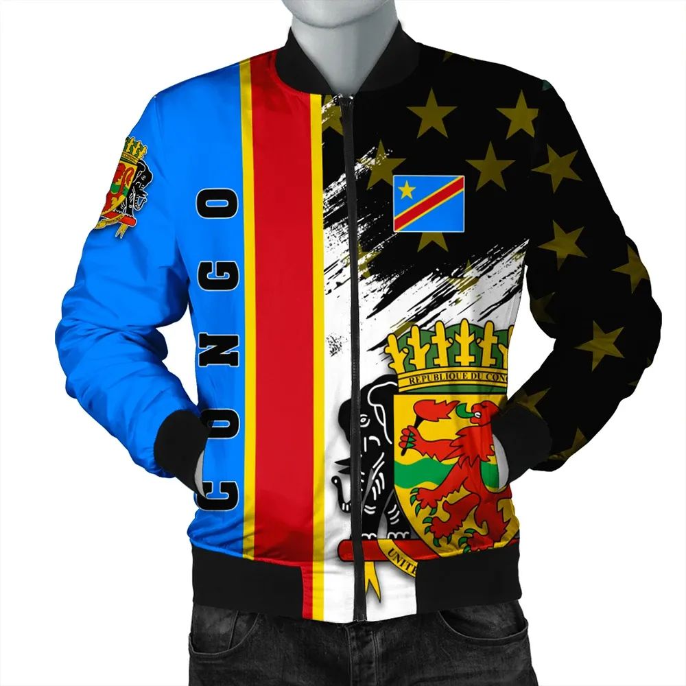 Congo Coat Of Arms Men's Bomber Jacket Flag Style RLT13 - Wonder Print Shop