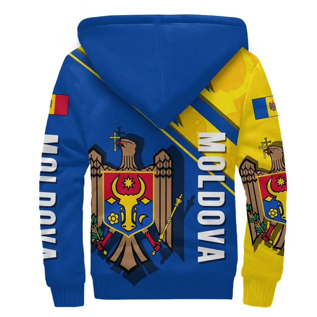 Wonder Print Shop Moldova Sherpa Hoodie, Flag and Coat Of Arms A22 RLT13 - Wonder Print Shop