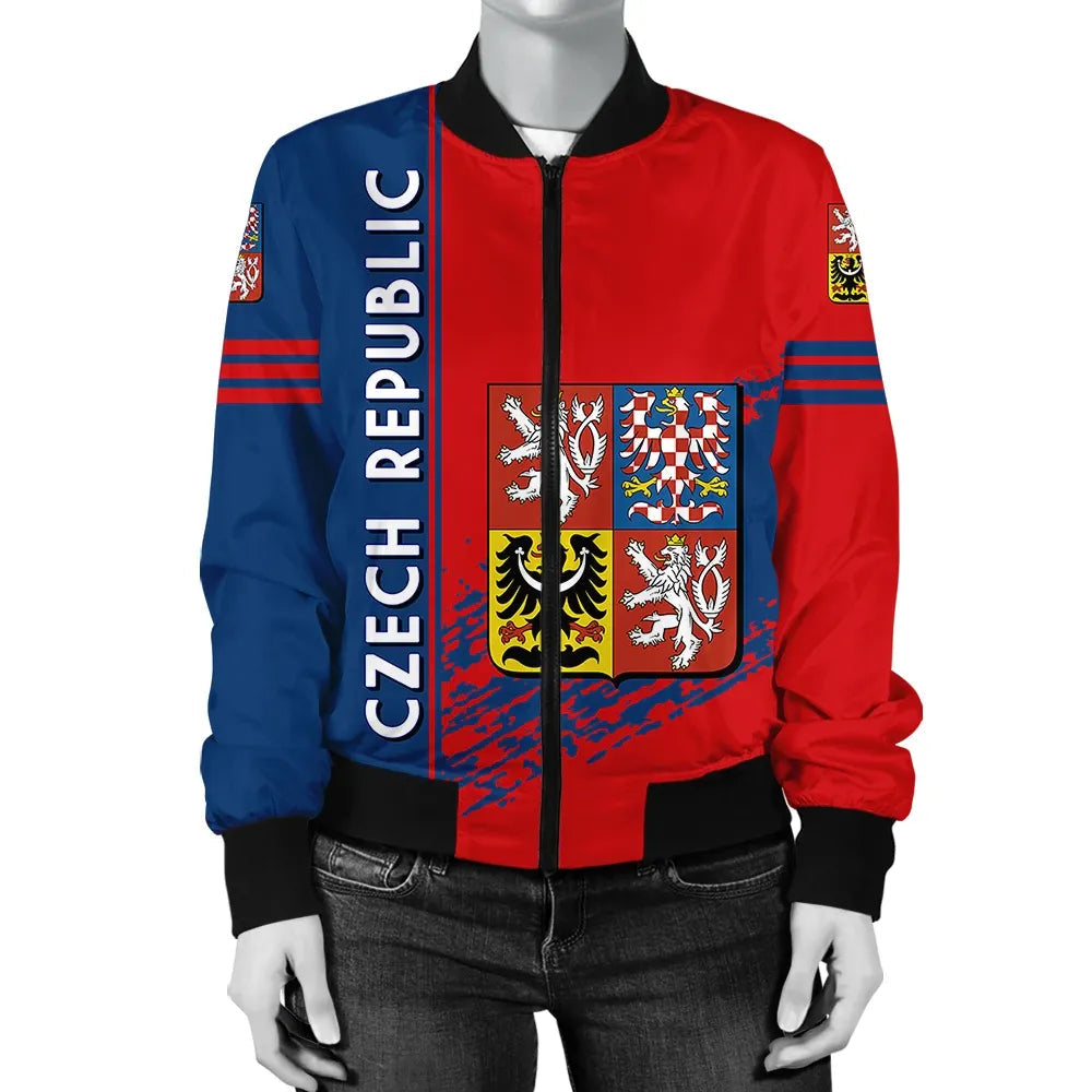 Czech Republic Coat Ofrms Women Bomber Jacket Quarter Style RLT13 - Wonder Print Shop