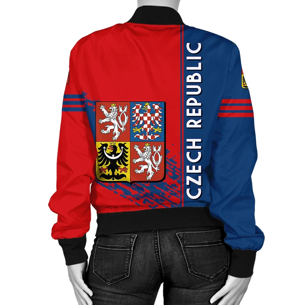 Czech Republic Coat Ofrms Women Bomber Jacket Quarter Style RLT13 - Wonder Print Shop