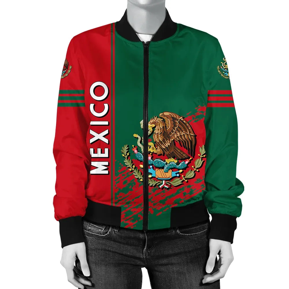 Mexico Coat Of Arms Women Bomber Jacket Quarter Style RLT13 - Wonder Print Shop