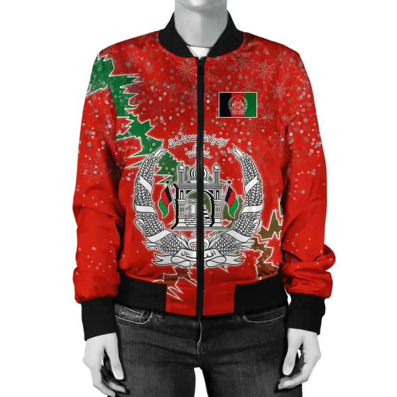 Afghanistan Christmas Coat Of Arms Women Bomber Jacket X Style RLT8 - Wonder Print Shop