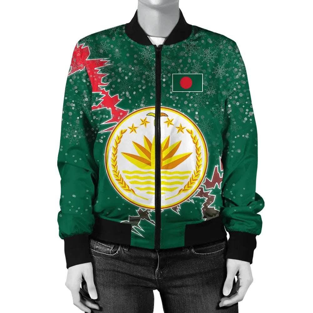 Bangladesh Christmas Coat Of Arms Women Bomber Jacket X Style RLT6 - Wonder Print Shop