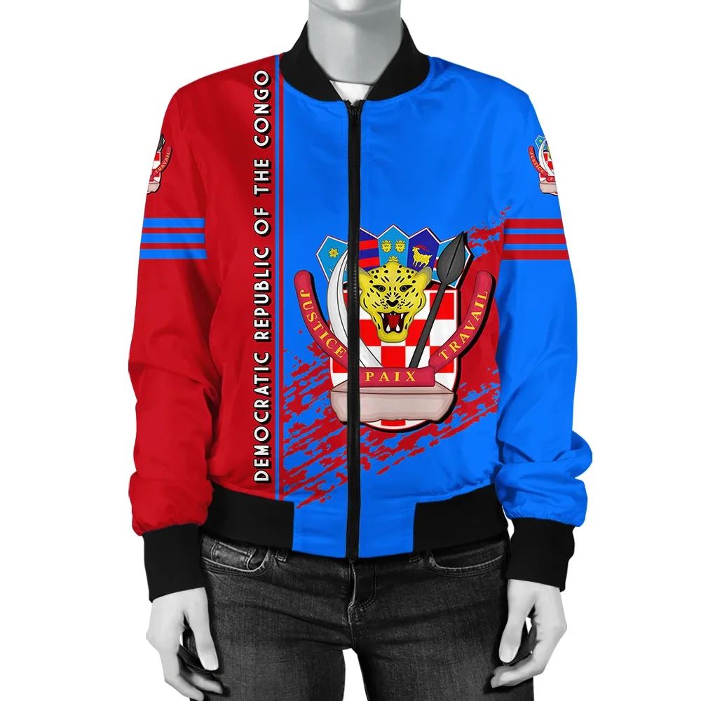 Democratic Republic Of The Congo Coat Of Arms Women Bomber Jacket Quarter Style RLT13 - Wonder Print Shop