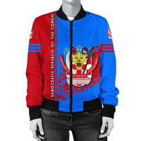 Democratic Republic Of The Congo Coat Of Arms Women Bomber Jacket Quarter Style RLT13 - Wonder Print Shop
