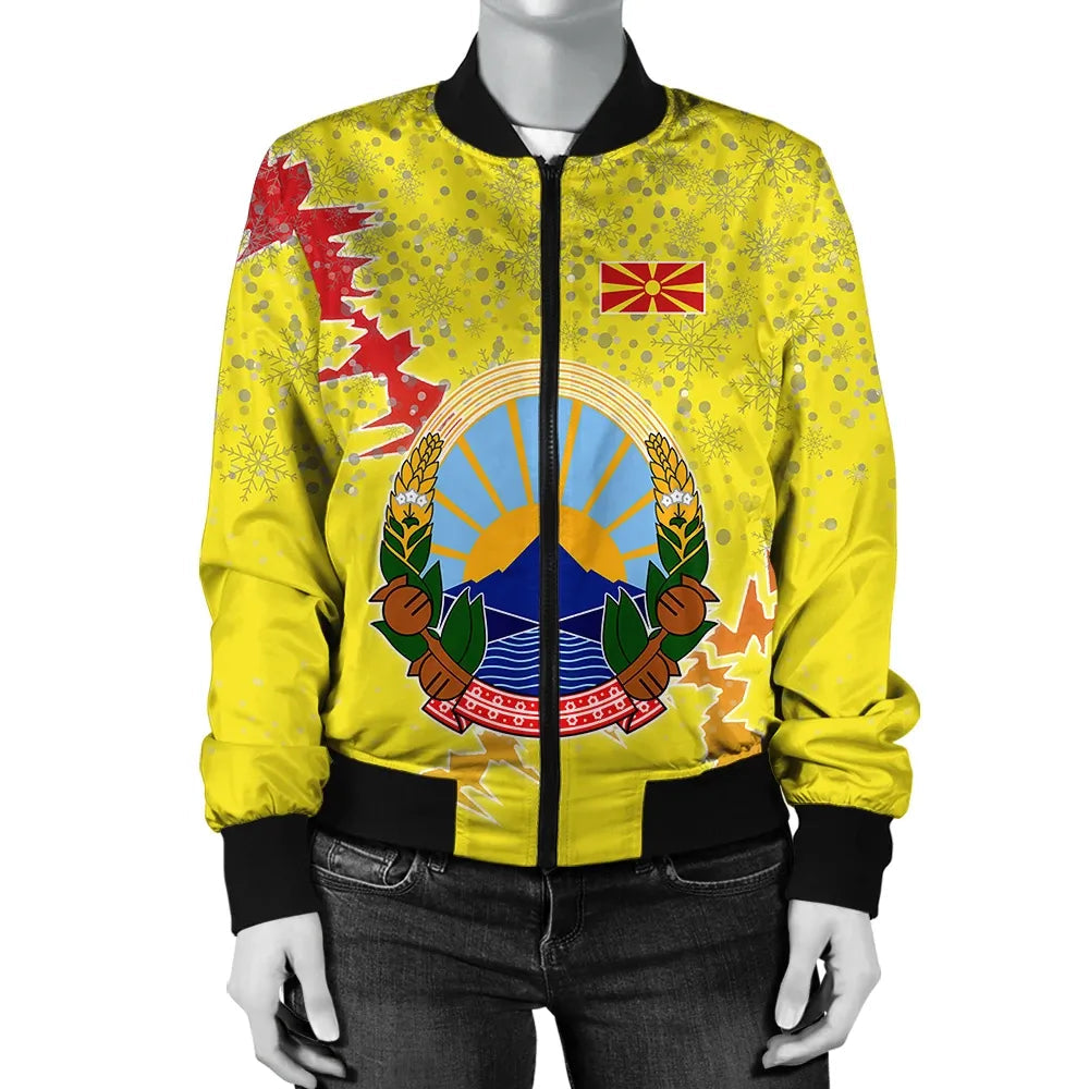 North Macedonia Christmas Coat Of Arms Women Bomber Jacket X Style RLT7 - Wonder Print Shop