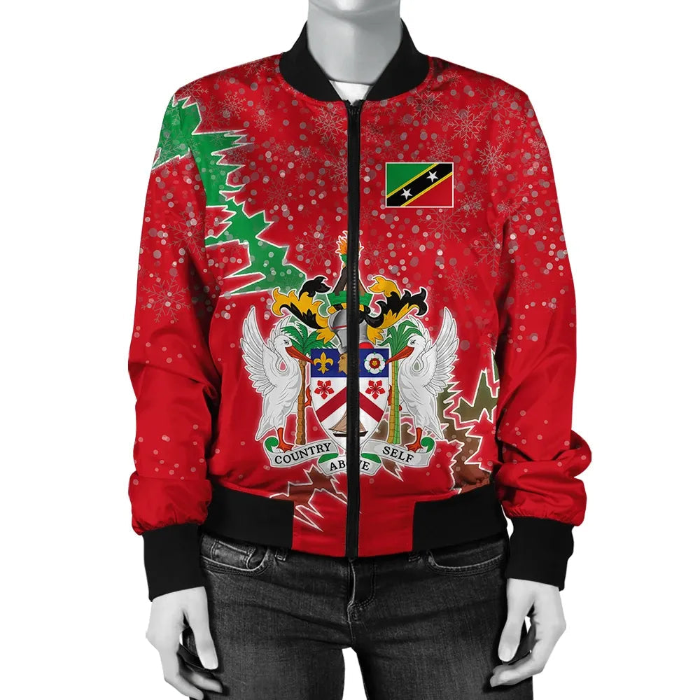 Saint Kitts and Nevis Christmas Coat Of Arms Women Bomber Jacket X Style8 RLT6 - Wonder Print Shop