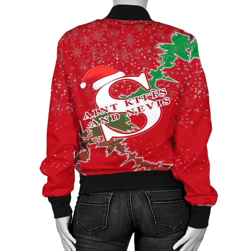Saint Kitts and Nevis Christmas Coat Of Arms Women Bomber Jacket X Style8 RLT6 - Wonder Print Shop
