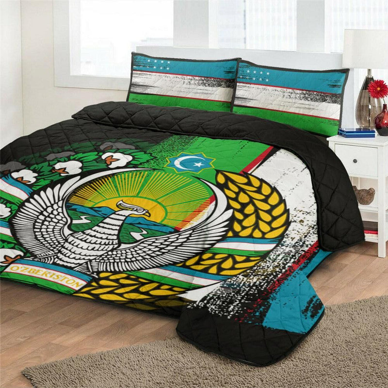 Uzbekistan Flag Quilt Bed Set Flag Style RLT12 - Wonder Print Shop