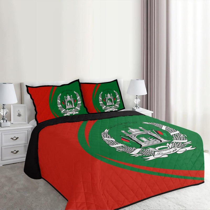 Afghanistan Flag Coat Of Arms Quilt Bed Set Circle RLT8 - Wonder Print Shop