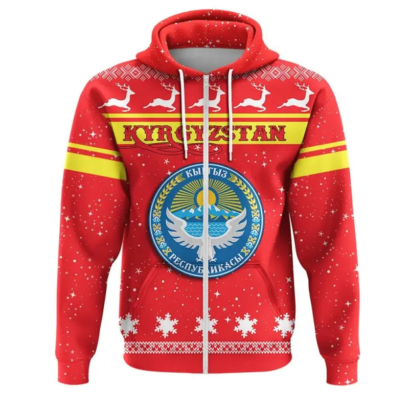 Christmas Kyrgyzstan Coat Of Arms Zip Hoodie RLT8 - Wonder Print Shop
