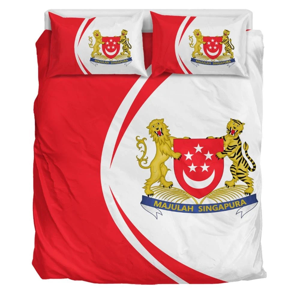 Singapore Flag Coat Of Arms Bedding Set Circle RLT13 - Wonder Print Shop