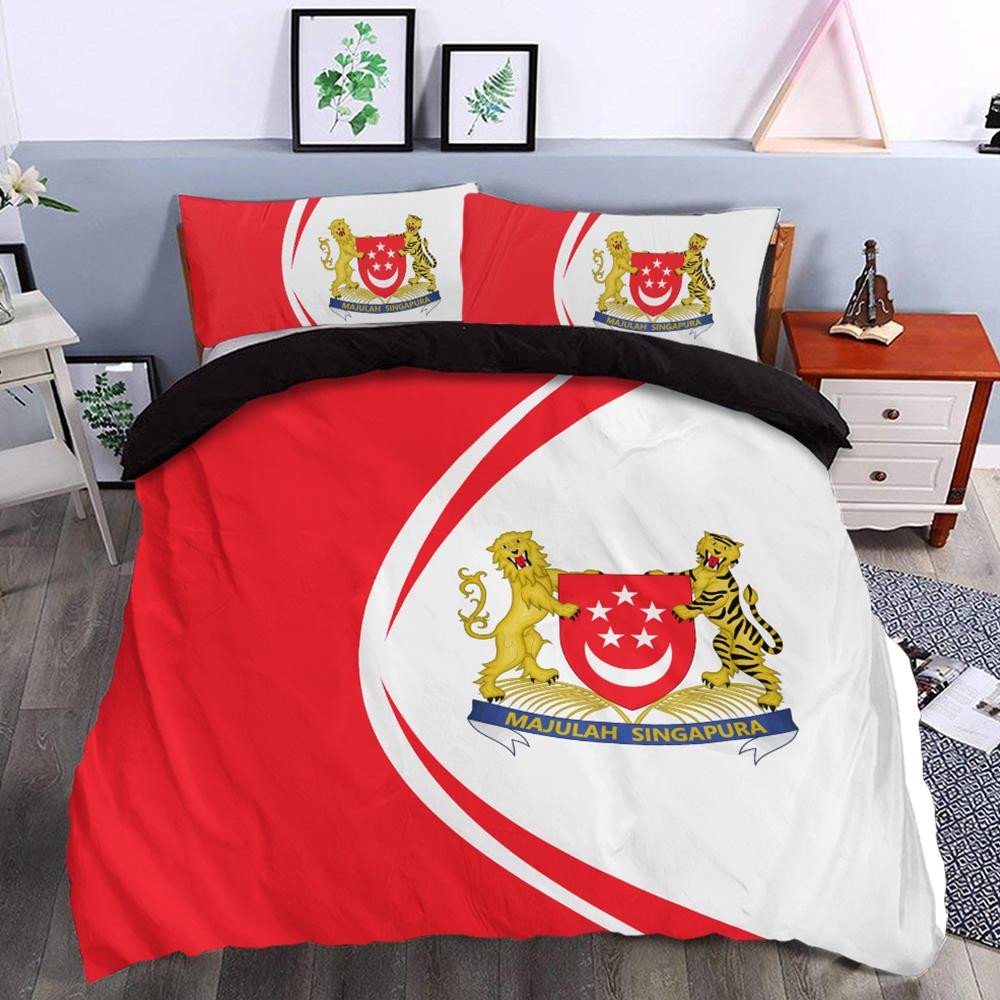 Singapore Flag Coat Of Arms Bedding Set Circle RLT13 - Wonder Print Shop