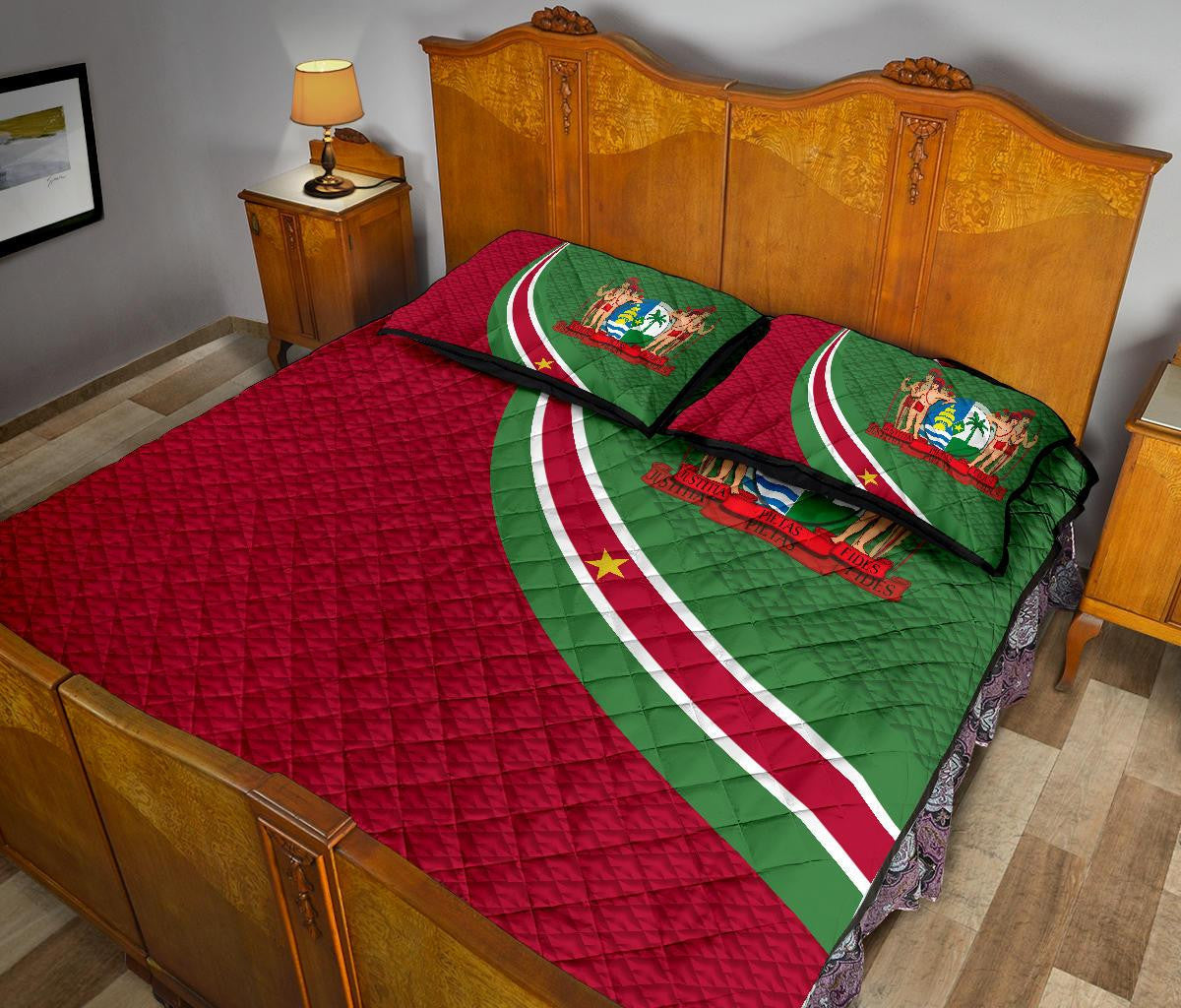 Suriname Quilt Bed Set Suriname Coat Of Arms and Flag Color RLT7 - Wonder Print Shop