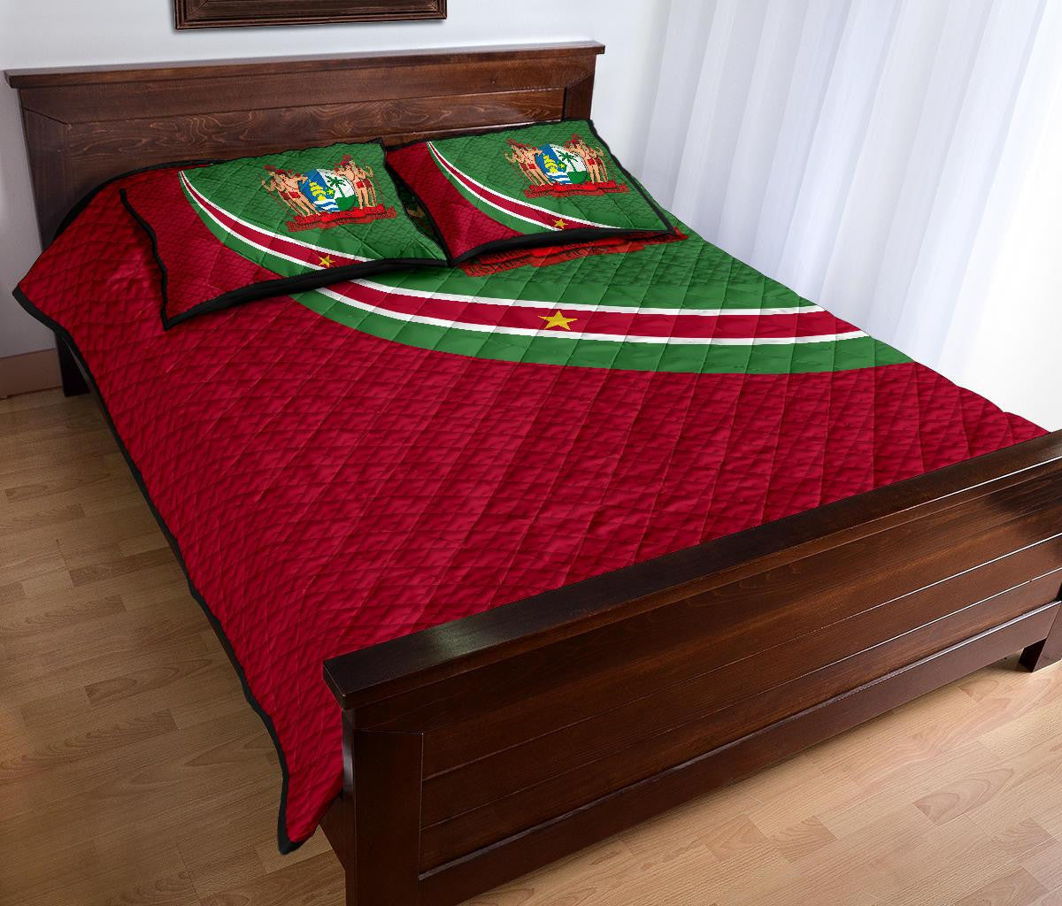 Suriname Quilt Bed Set Suriname Coat Of Arms and Flag Color RLT7 - Wonder Print Shop