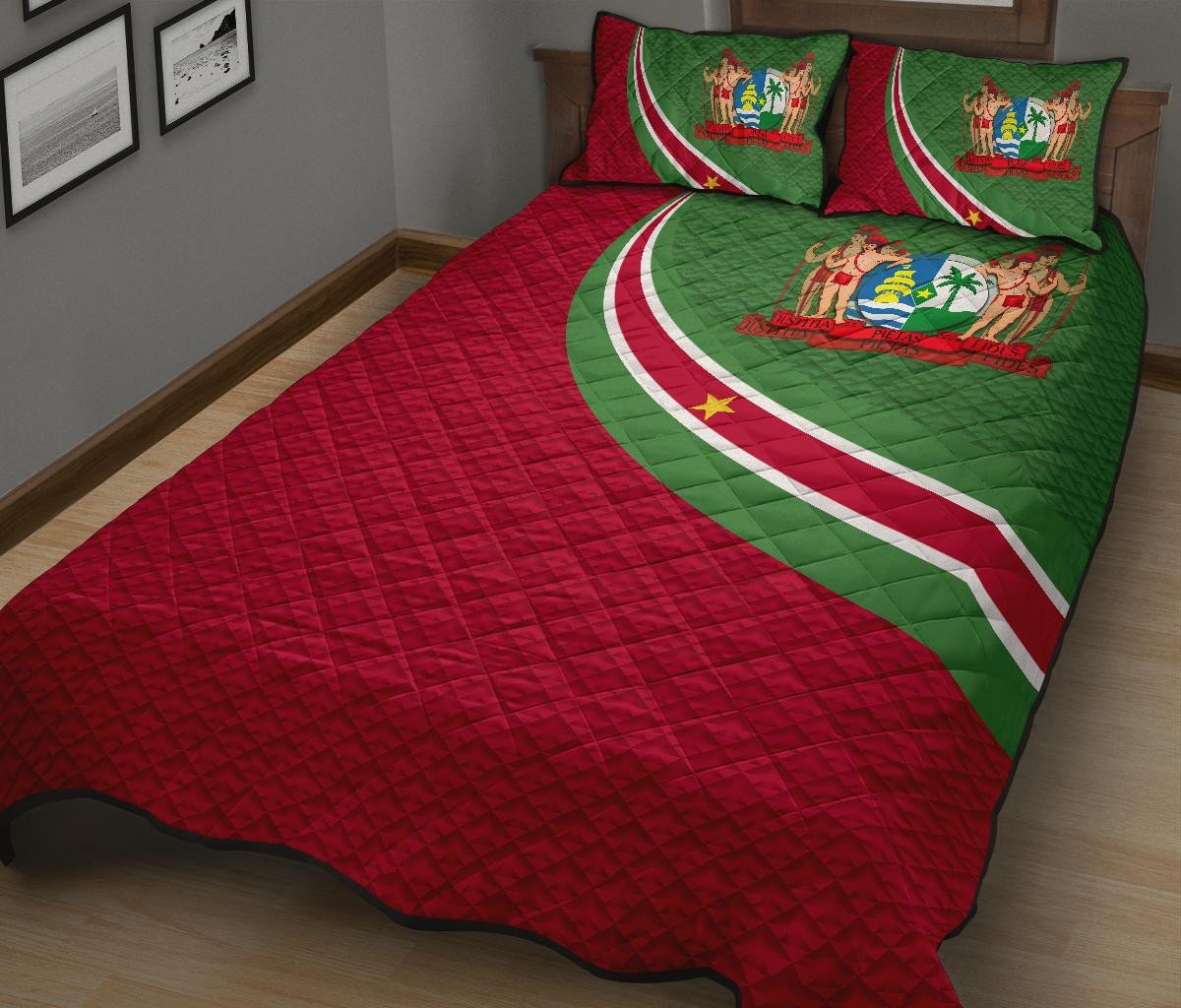 Suriname Quilt Bed Set Suriname Coat Of Arms and Flag Color RLT7 - Wonder Print Shop
