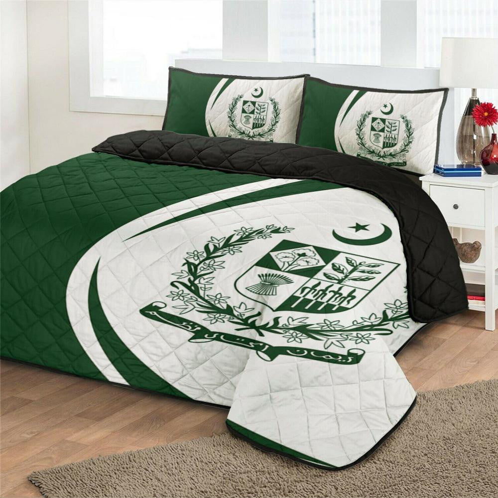 Pakistan Flag Coat Of Arms Quilt Bed Set Circle RLT13 - Wonder Print Shop