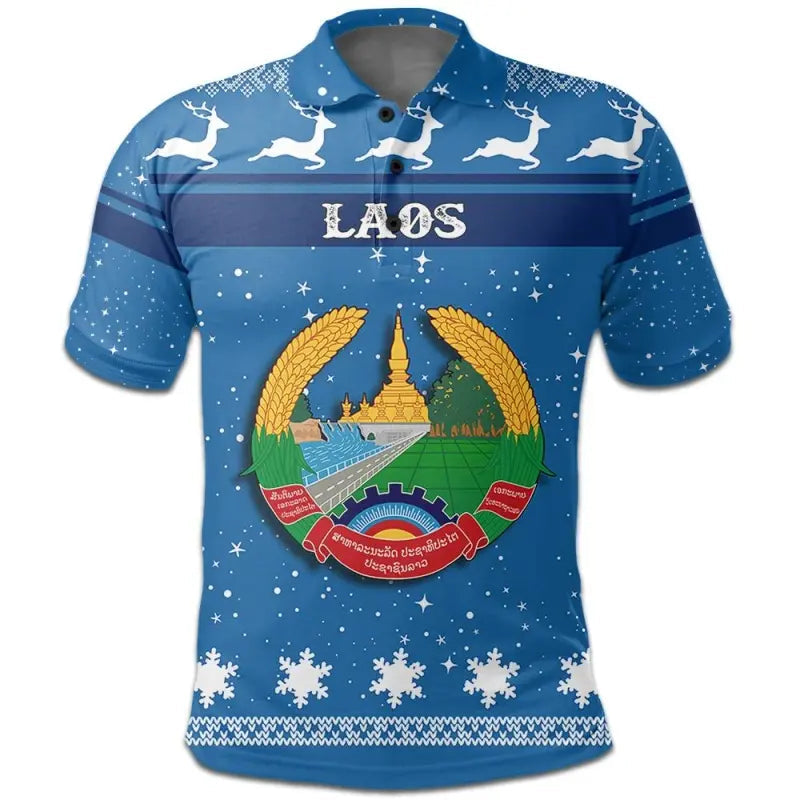 Christmas Laos Polo Shirt Coat Of Arms RLT8 - Wonder Print Shop