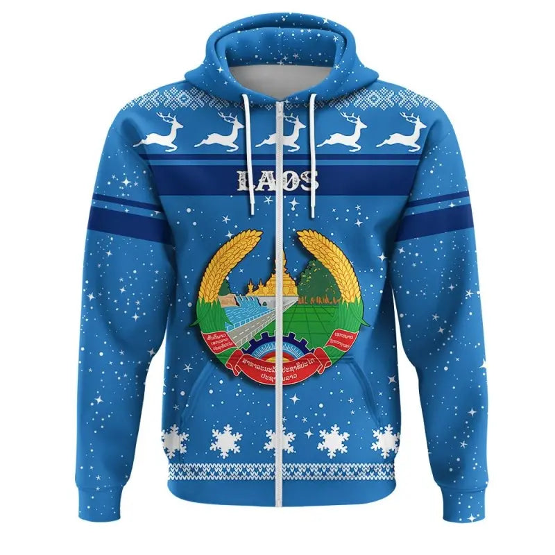 Christmas Laos Coat Of Arms Zip Hoodie RLT8 - Wonder Print Shop