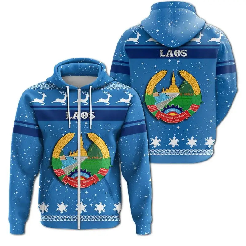 Christmas Laos Coat Of Arms Zip Hoodie RLT8 - Wonder Print Shop