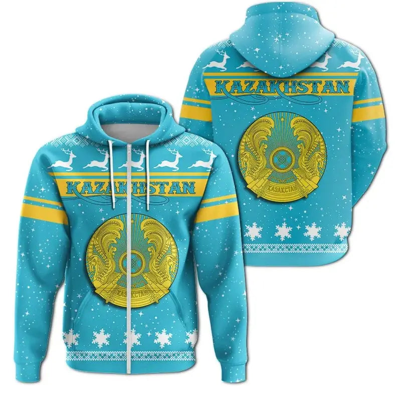 Christmas Kazakhstan Coat Of Arms Zip Hoodie RLT8 - Wonder Print Shop