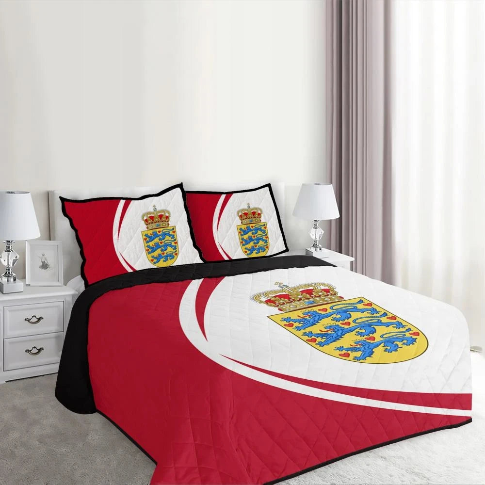 Denmark Flag Coat Of Arms Quilt Bed Set Circle RLT13 - Wonder Print Shop