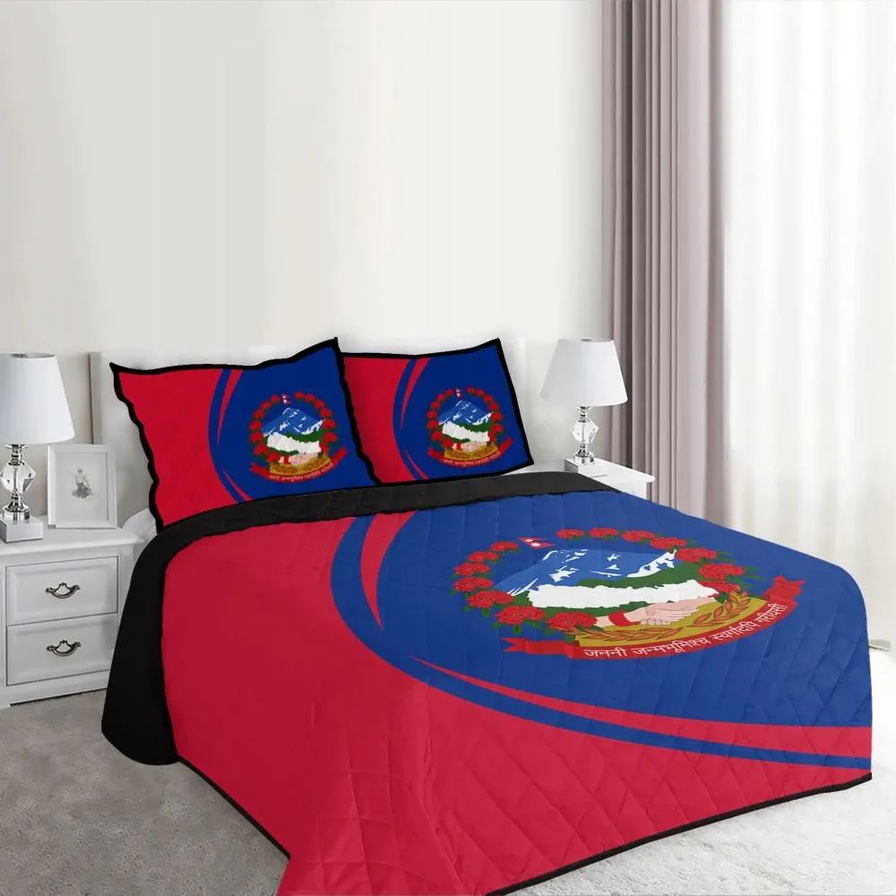Nepal Flag Coat Of Arms Quilt Bed Set Circle RLT7 - Wonder Print Shop