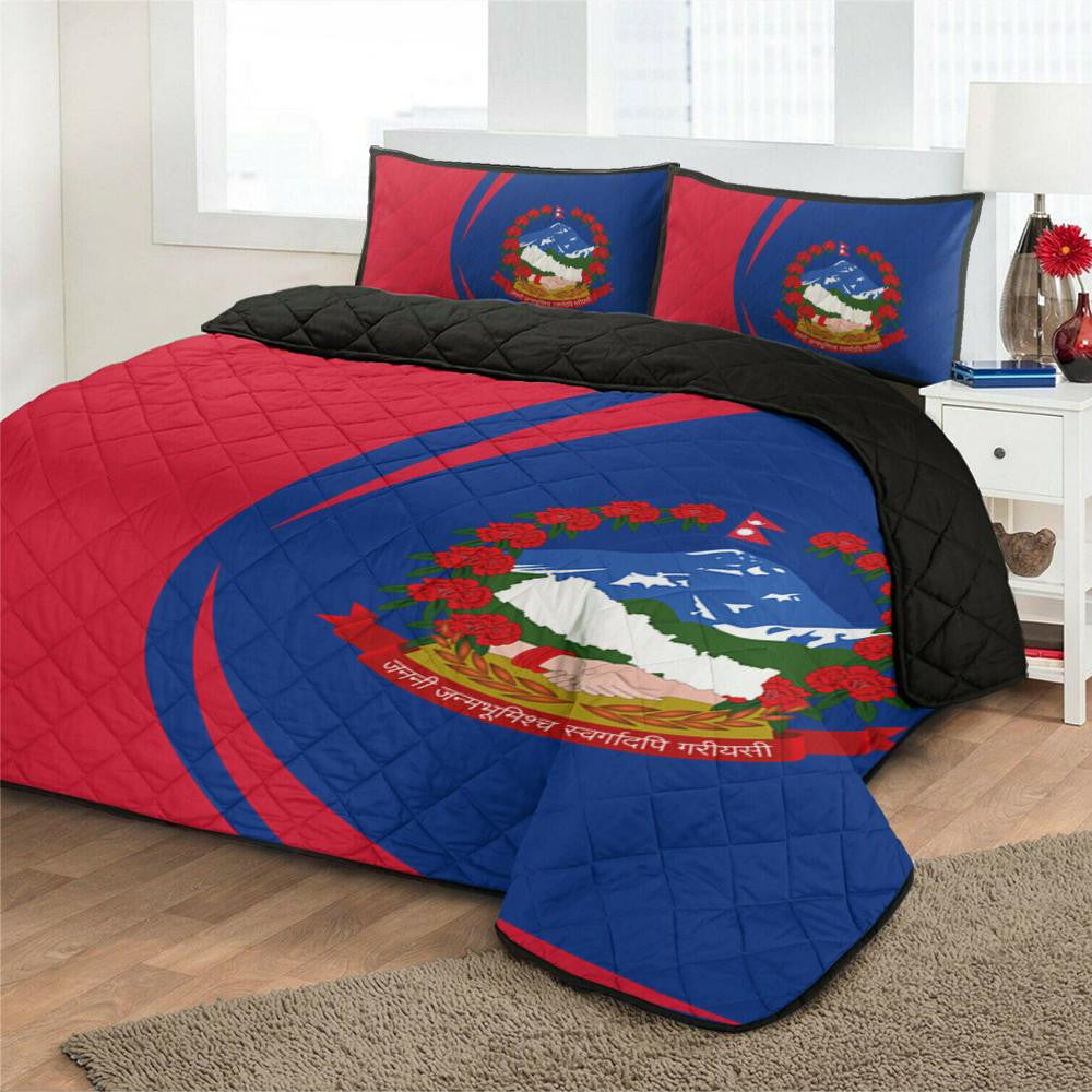 Nepal Flag Coat Of Arms Quilt Bed Set Circle RLT7 - Wonder Print Shop