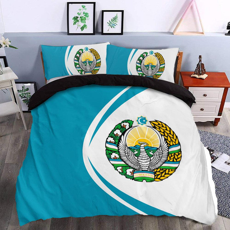 Uzbekistan Flag Coat Of Arms Bedding Set Circle RLT12 - Wonder Print Shop