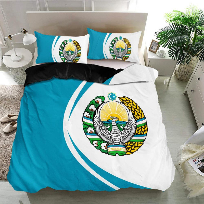 Uzbekistan Flag Coat Of Arms Bedding Set Circle RLT12 - Wonder Print Shop