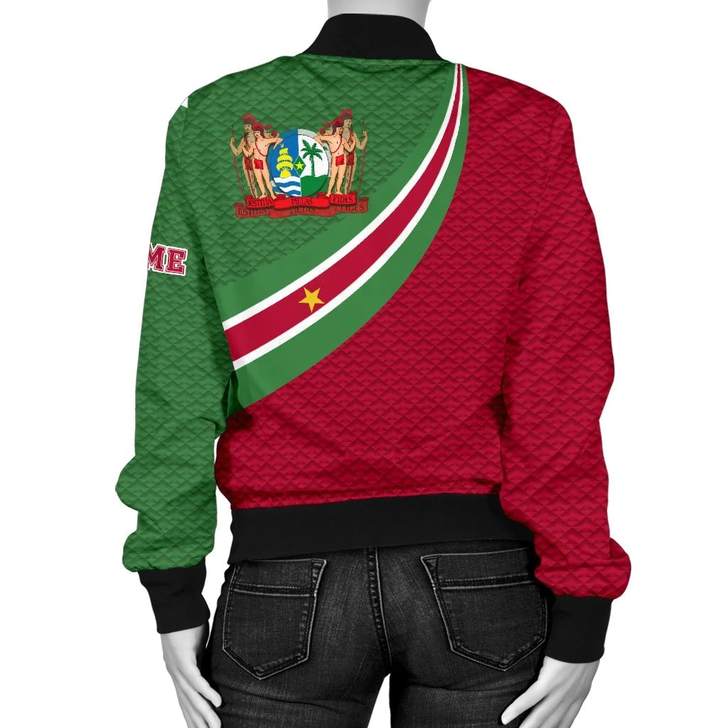 Suriname Women's Bomber Jacket Suriname Coat Of Arms and Flag Color RLT7 - Wonder Print Shop