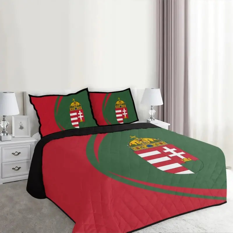 Hungary Flag Coat Of Arms Quilt Bed Set Circle RLT8 - Wonder Print Shop